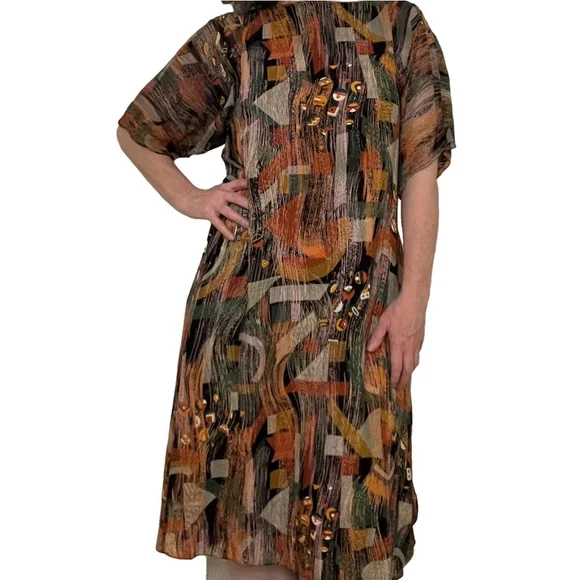 Stephen Burrows Vintage Multicolor Chiffon Shift Dress Short Sleeve Rare 70s, 8 - Picture 3 of 17